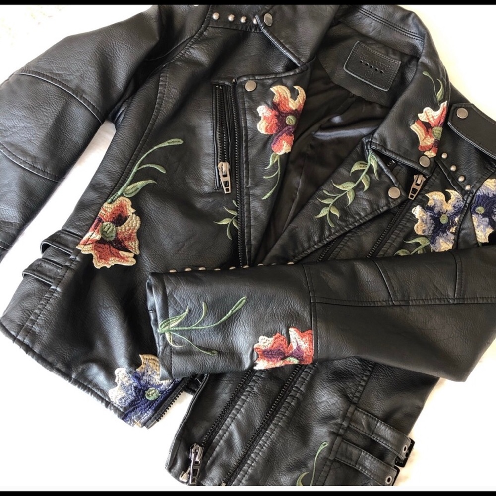 Blank NYC embroidered leather jacket